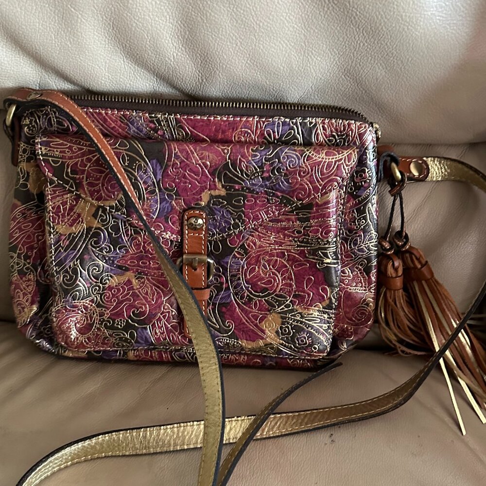 Patricia Nash Leather Metallic Paisley Crossbody